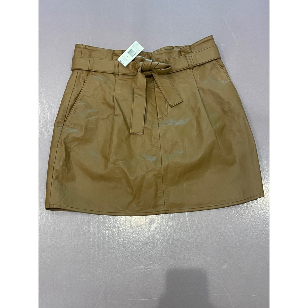AS by DF Toffee Recycled Leather Mini Skirt Tan High Waist Belted 2211R25500 L